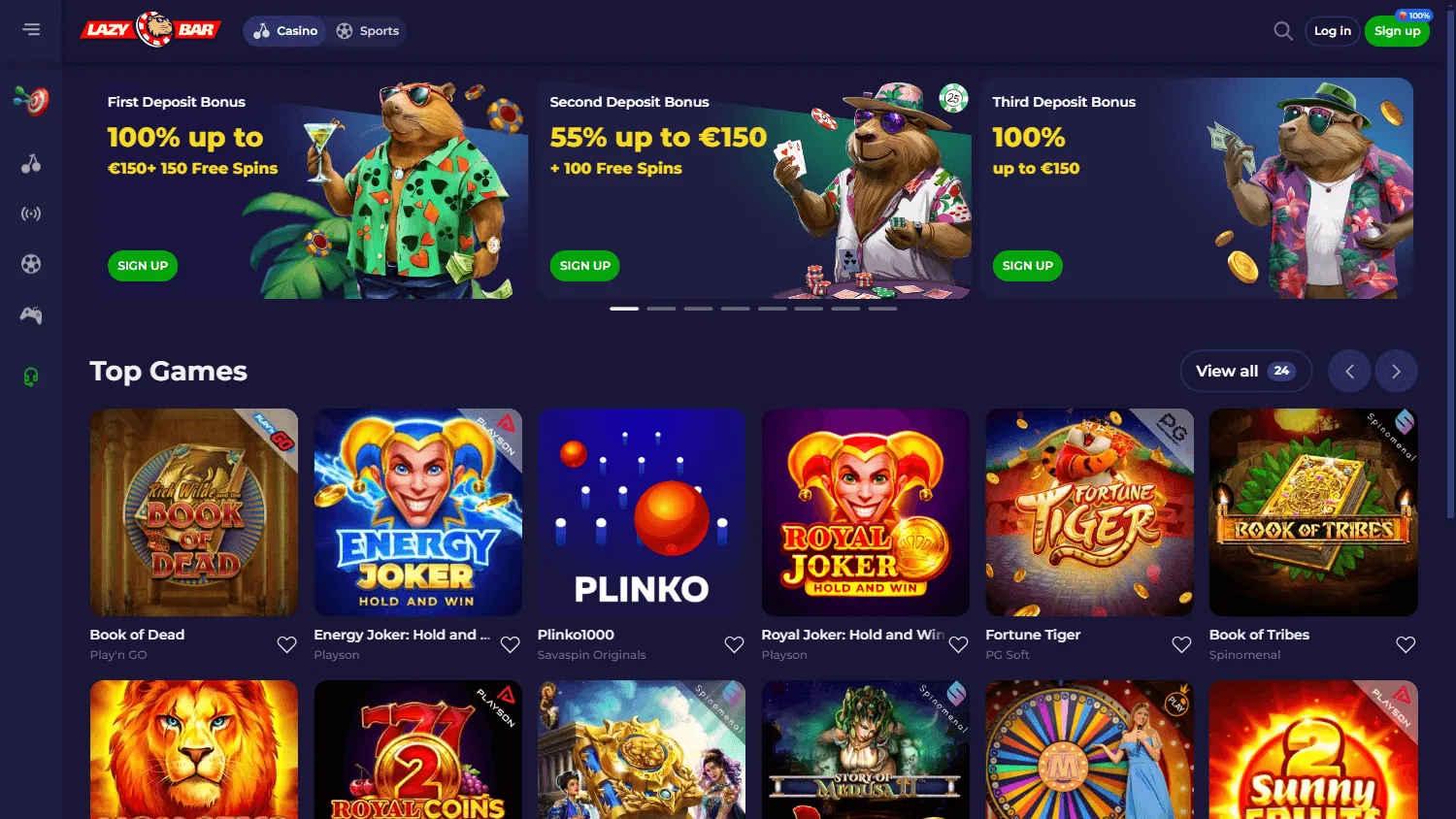 Lazybar Casino home experience for Australian players on desktop